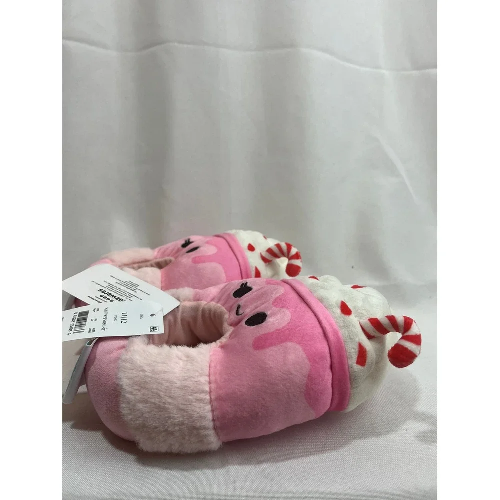 Squishmallows Peppermint Hot Cocoa Pink Plush Slippers‎ Kids Size 11/12 NWT